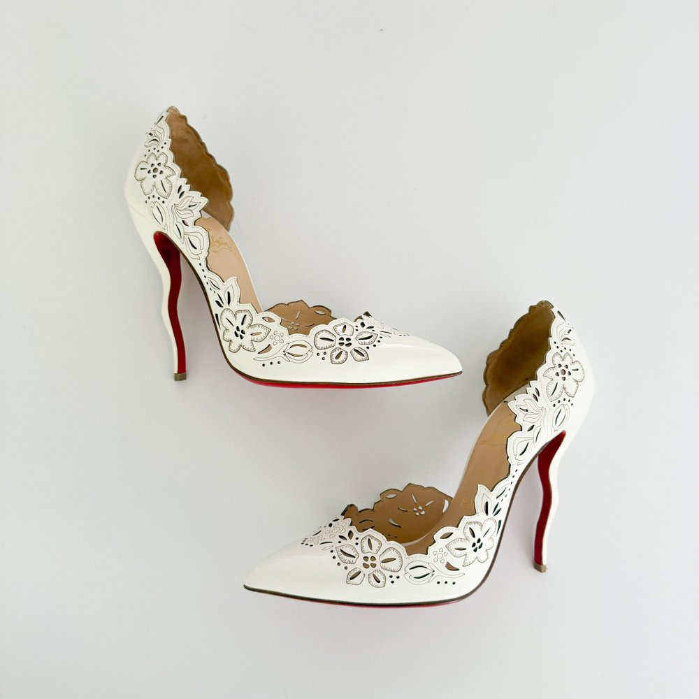 Christian Louboutin White Eyelet Pump Heels (US 8.5 / IT 38.5
